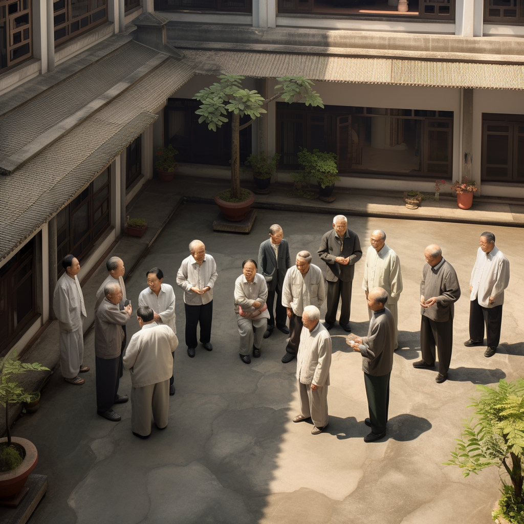 Asian elders in a courtyard