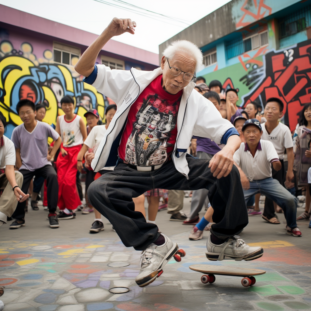 Asian elders street dancing in Taiwan