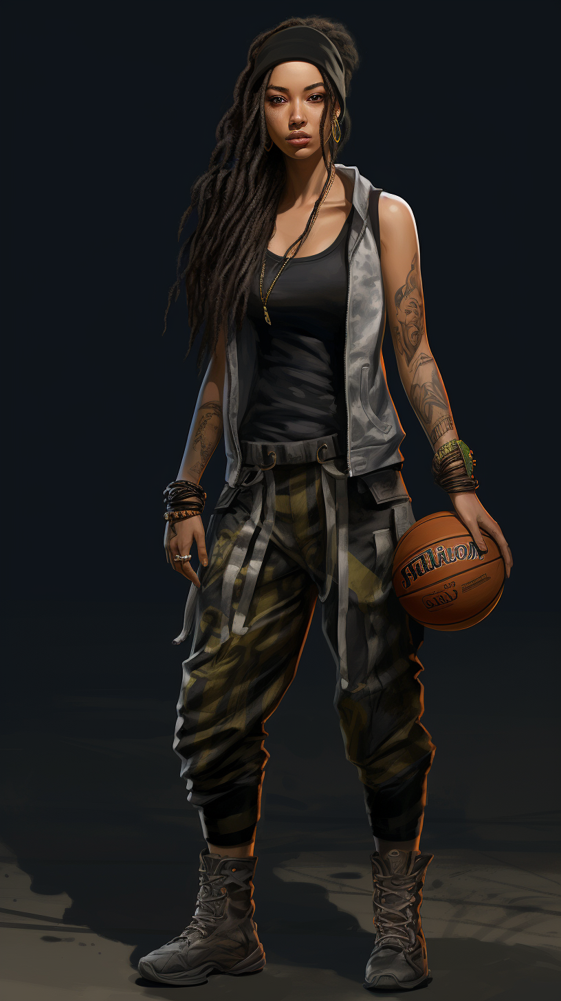 Asian female playing NBA street fashion game