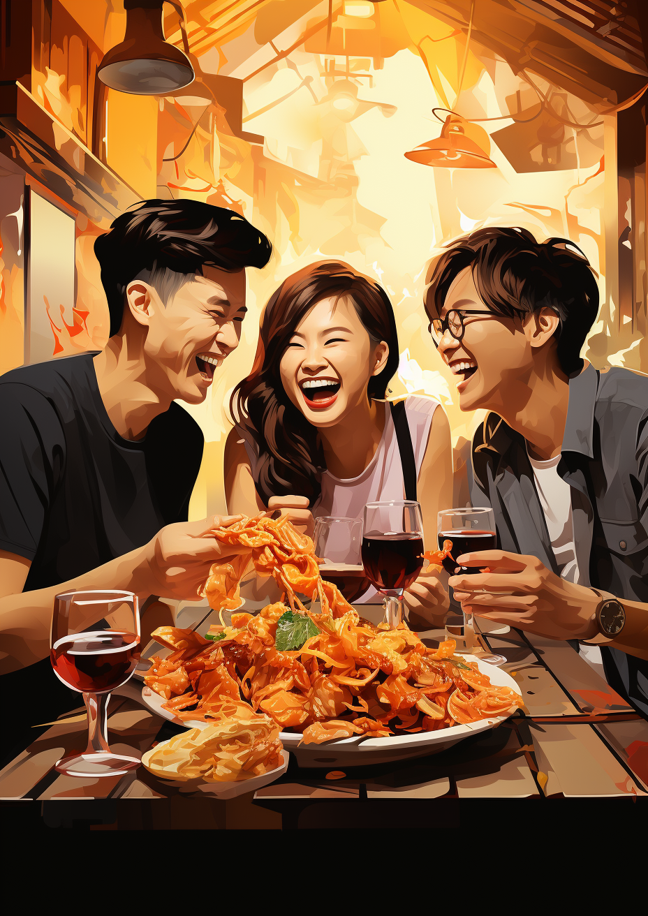 Group of friends enjoying delicious chicken wings