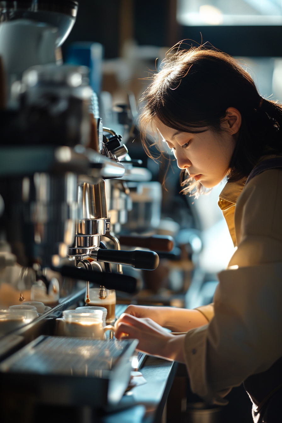 Asian girl making coffee at Tokyo coffee shop