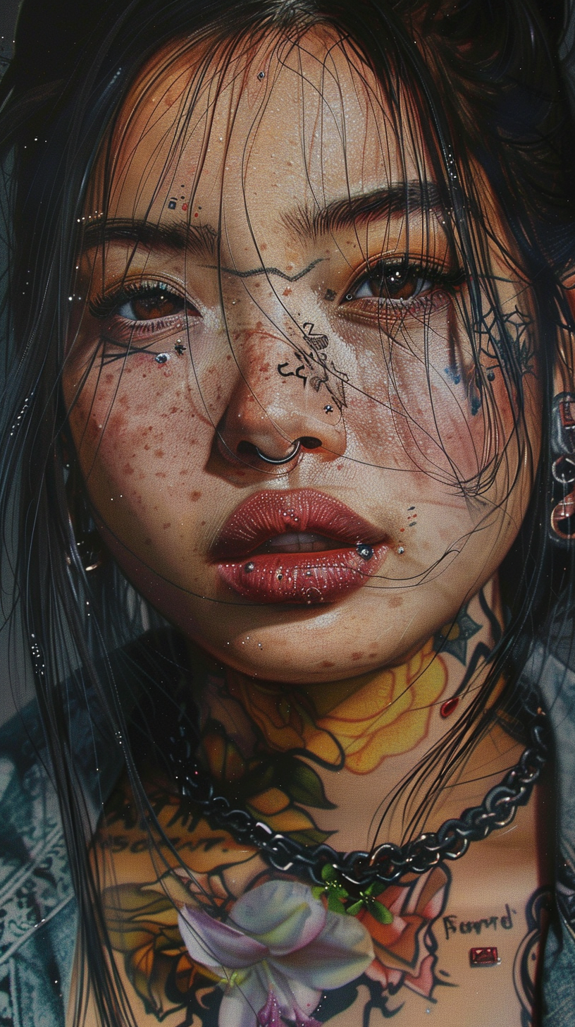 Asian girl with piercings and tattoos