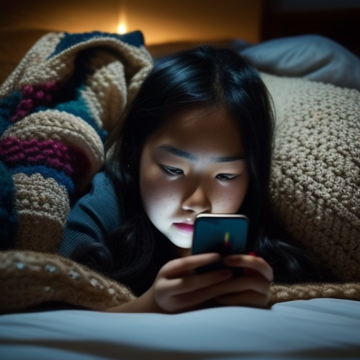 Asian girl lying down playing with mobile phone