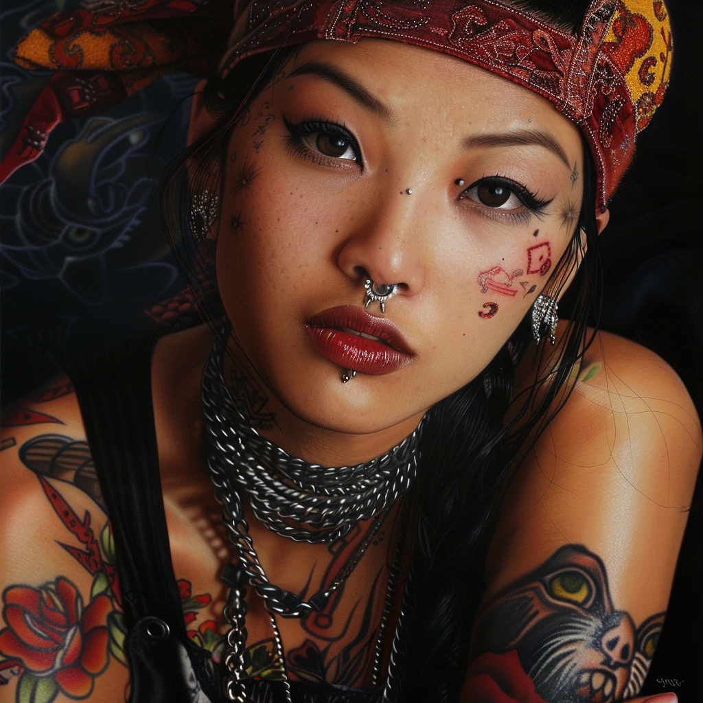 Beautiful Asian Girl Piercings Tattoo