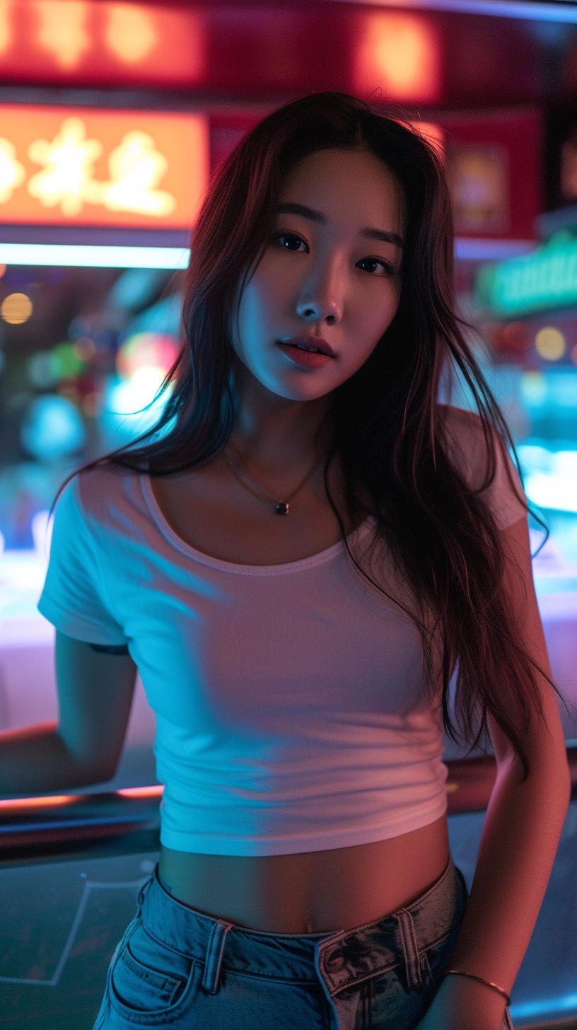 Asian girl white t-shirt at nightclub