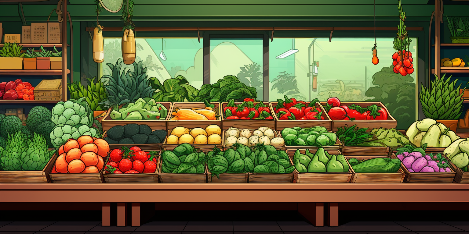 Fresh Asian fruits and vegetables at a grocery store