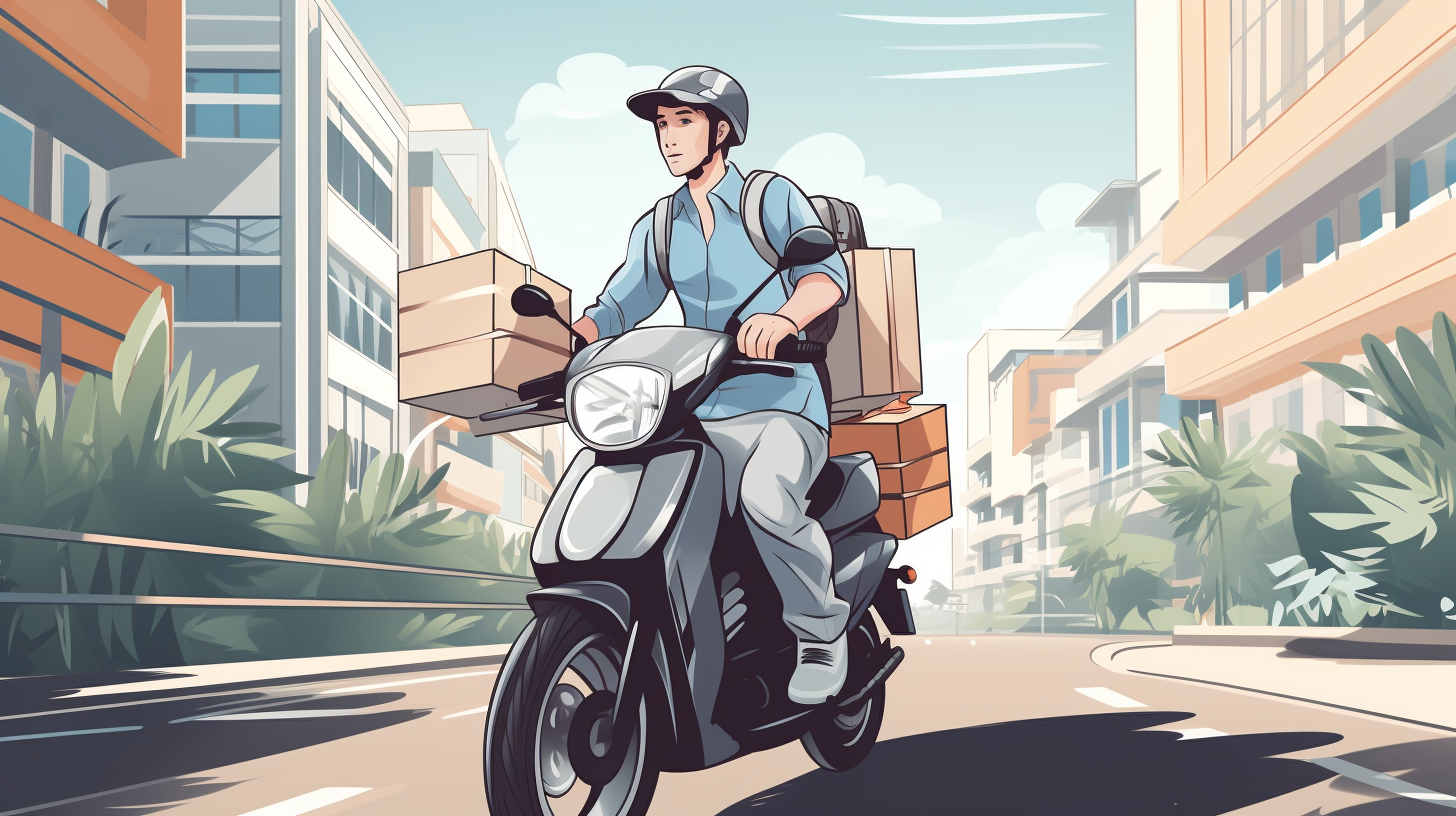 Asian guy delivering food on electric bike