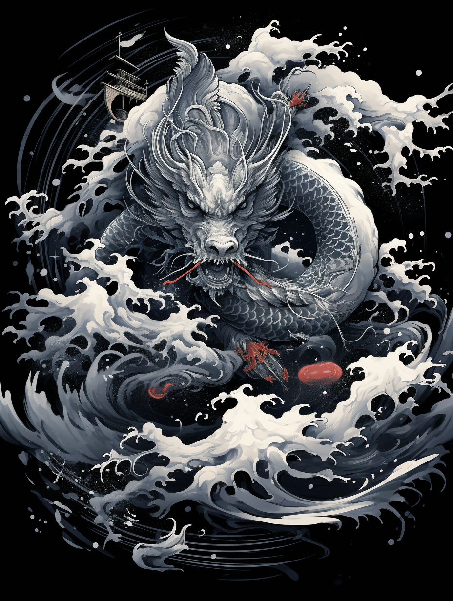 Asian koi fish swimming in turbulent sea