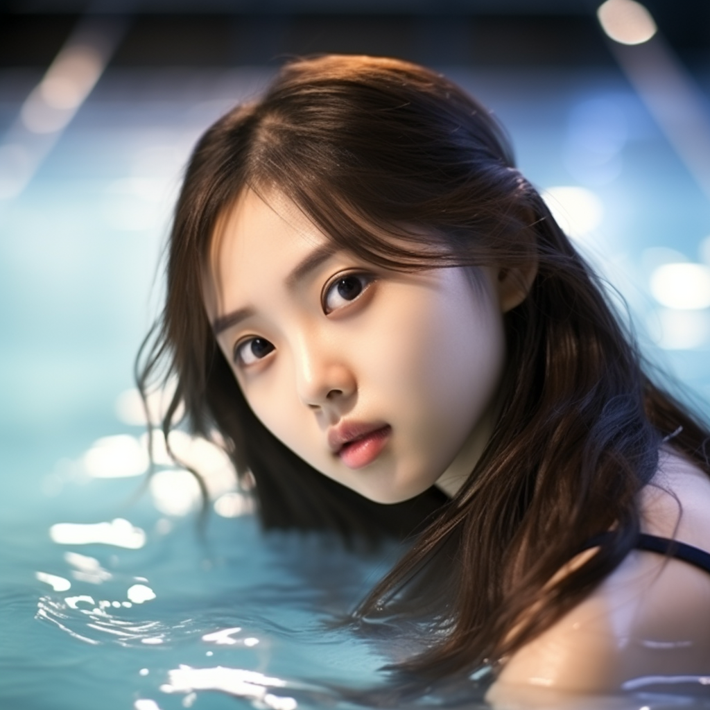 Asian Korean girl swimming in pool