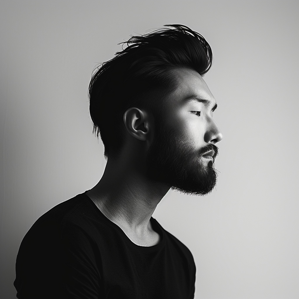 Asian man with beard in model pose