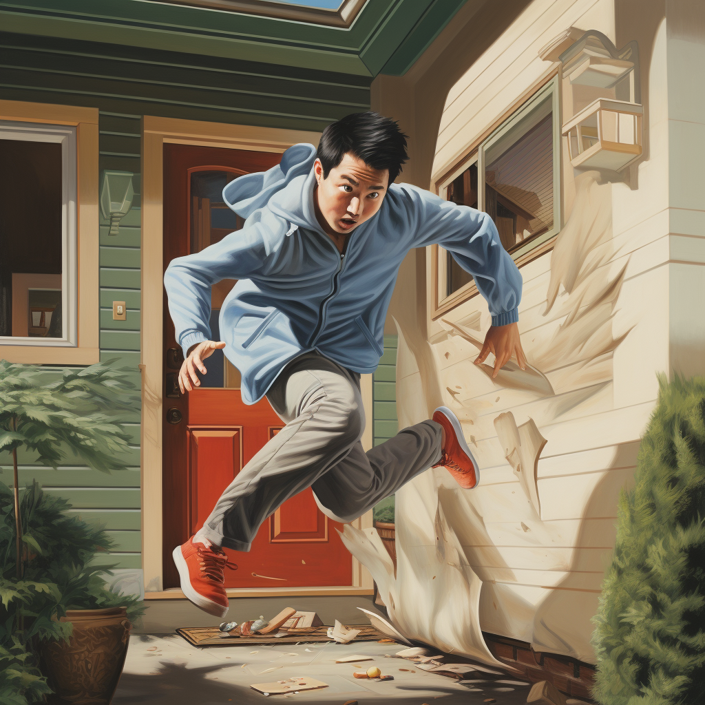 Asian man kicking someone out