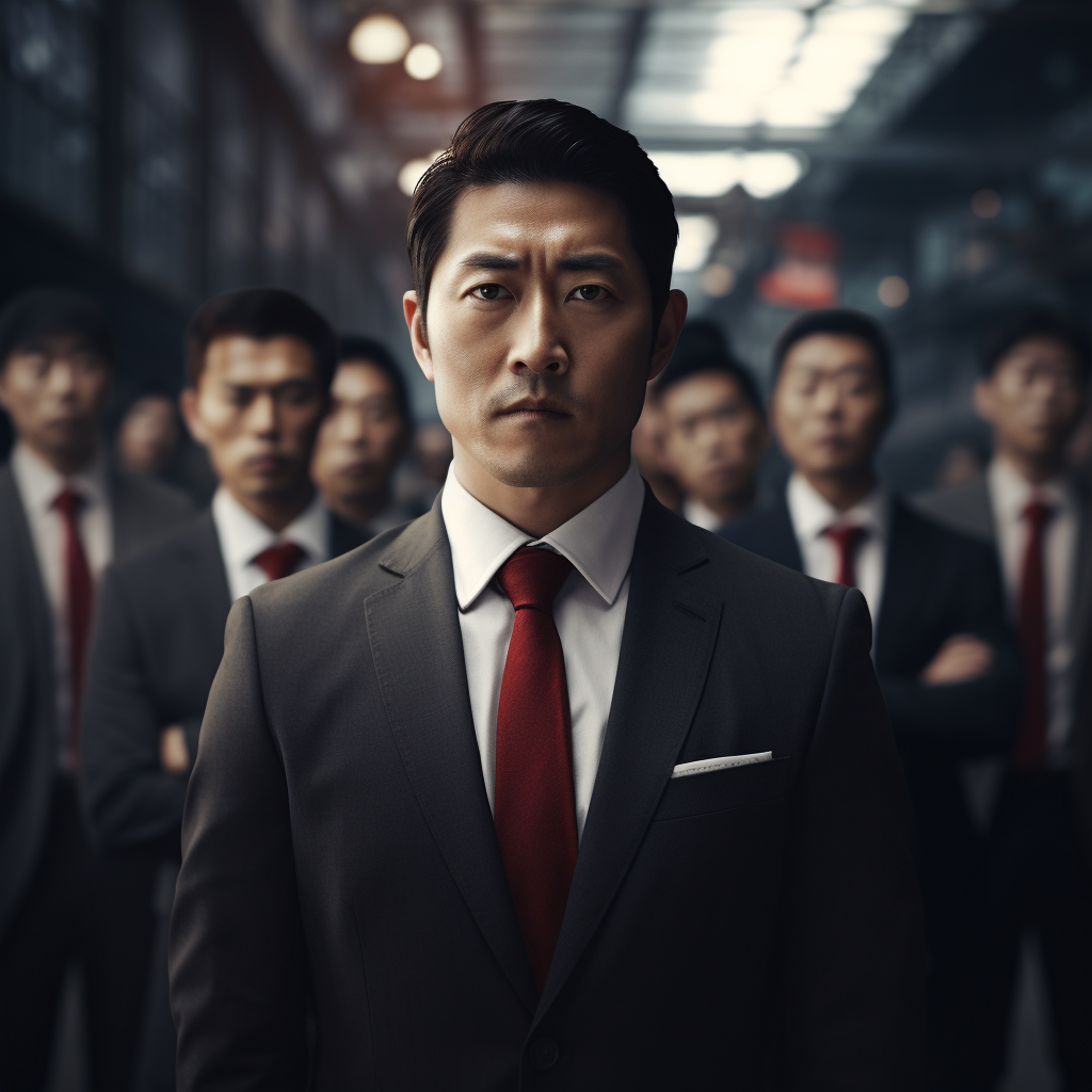 Asian man leading successful team