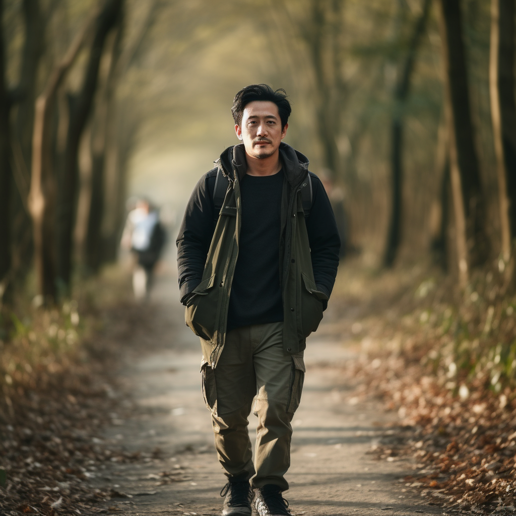 Asian man enjoying nature walk