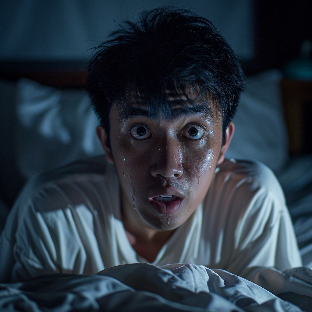 Asian man with scared face