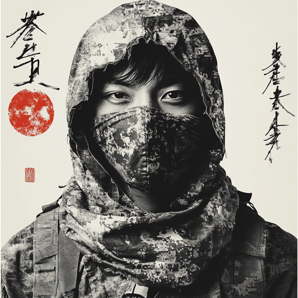 Asian masked guerrilla warrior poster