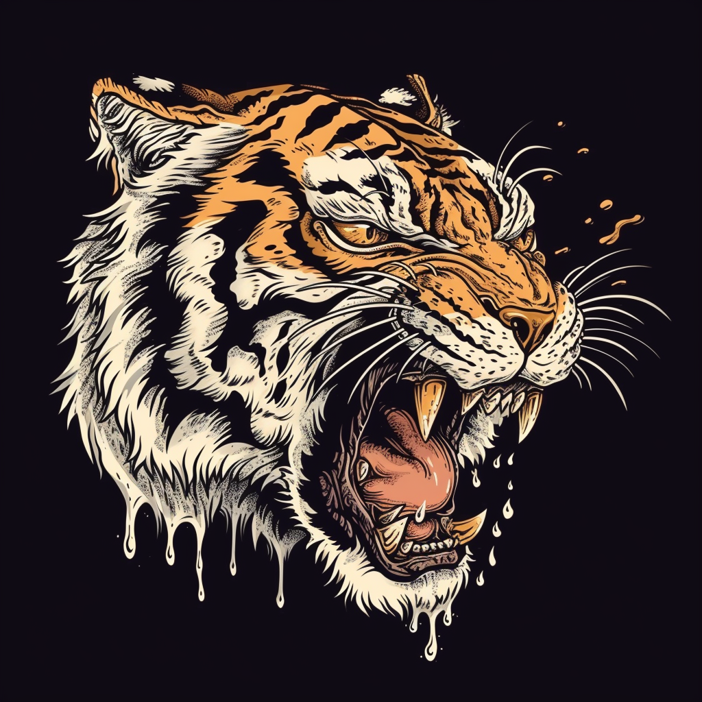 Tiger head tattoo illustration crying