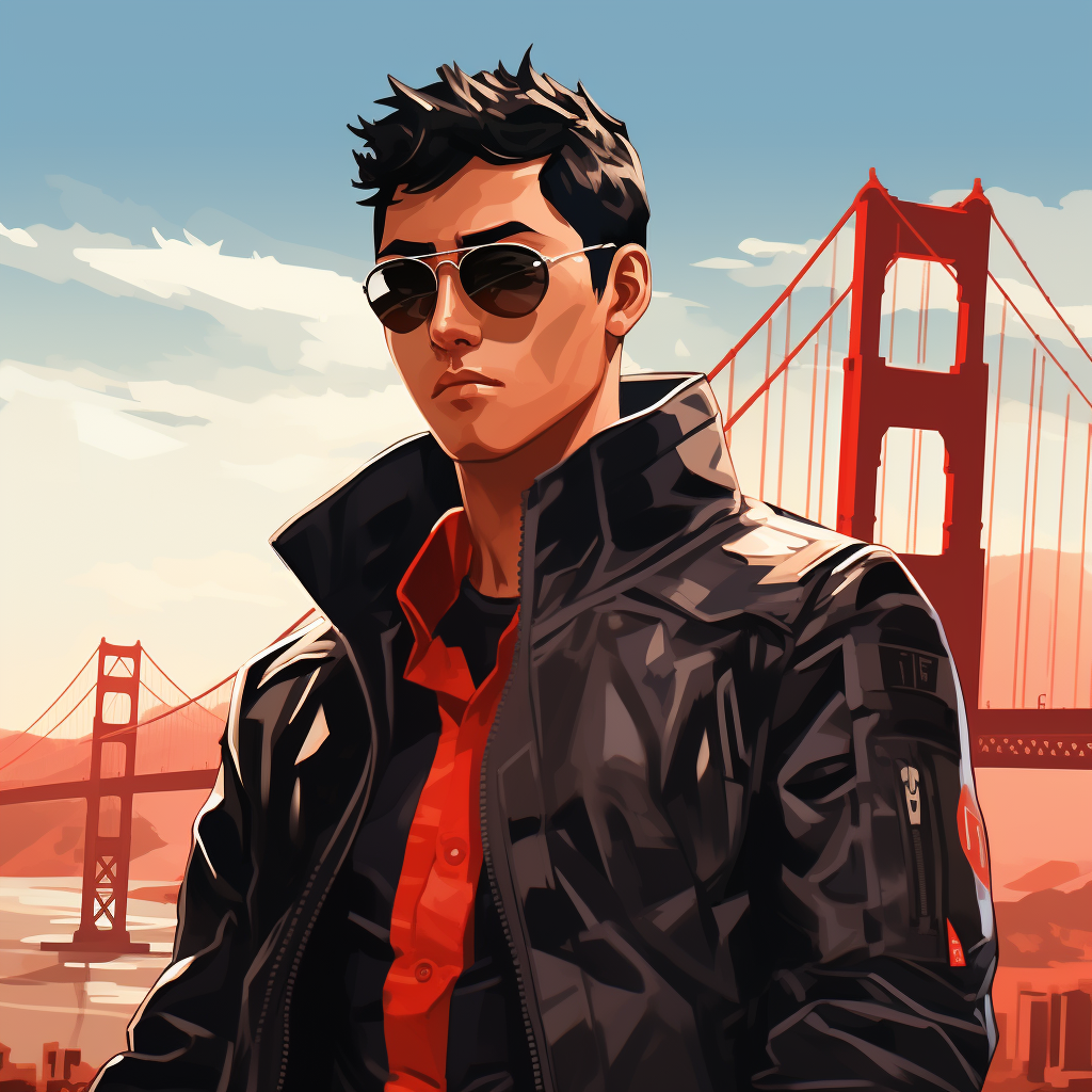 Asian tech worker in San Francisco, bomber jacket