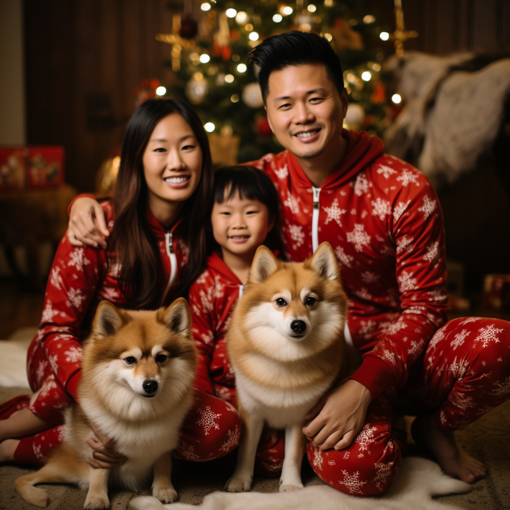 Mixed Asian and White Family Celebrating Christmas