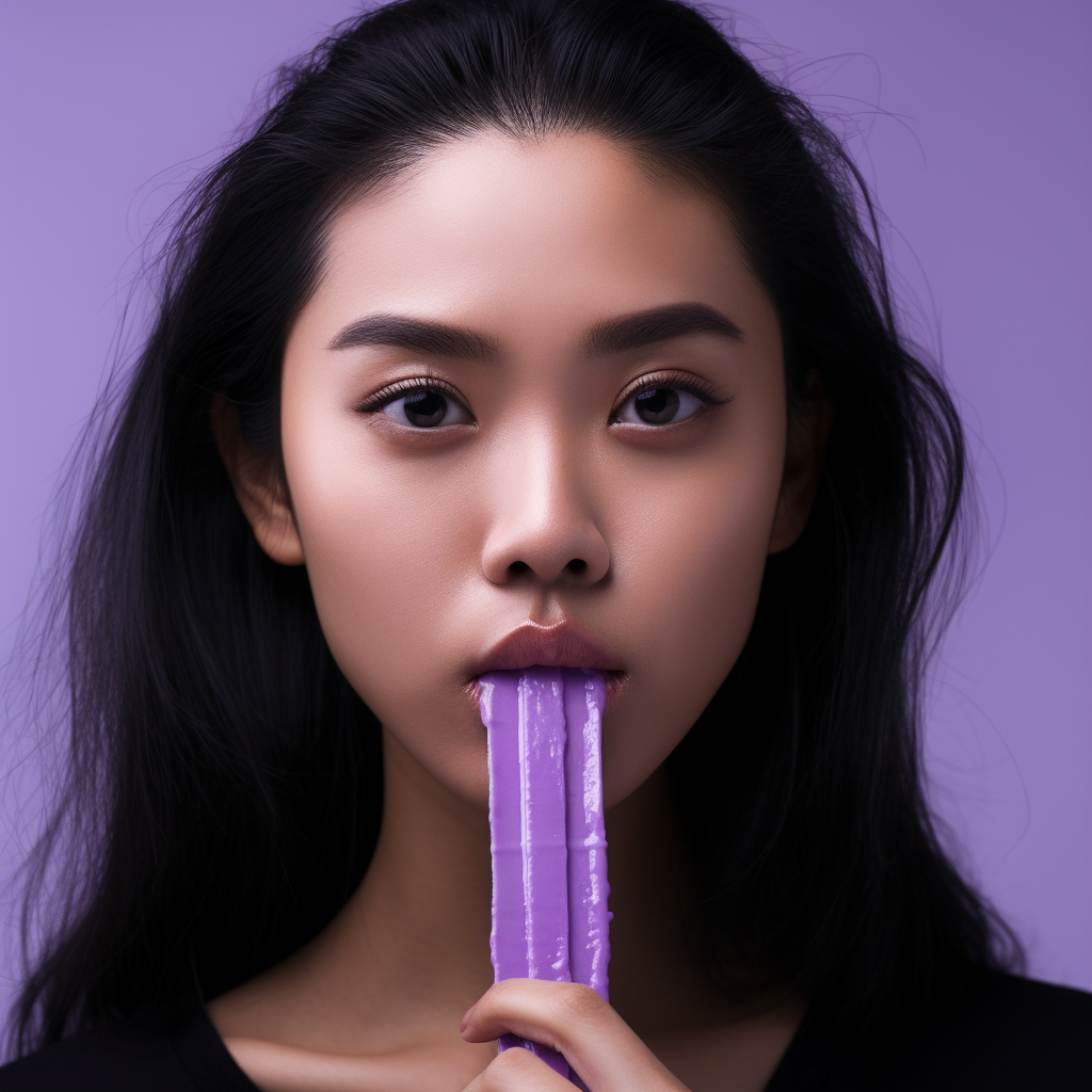 Asian woman with purple popsicle