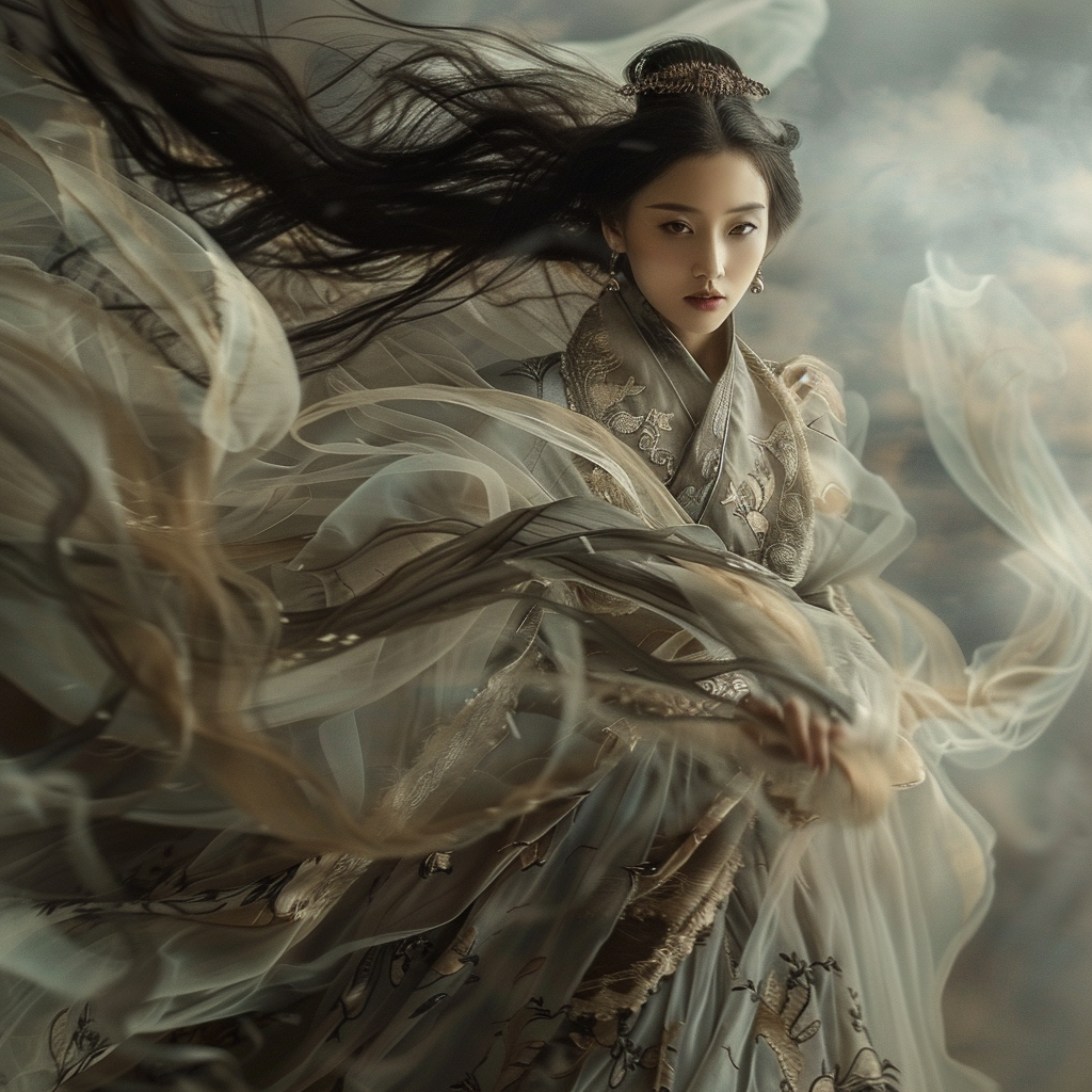 Asian woman in flowing dress