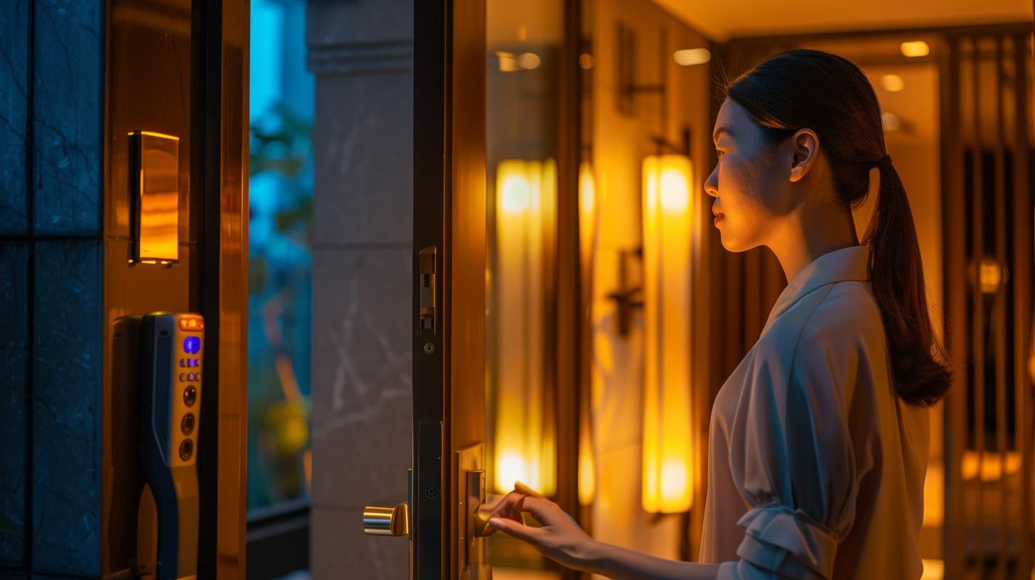 Asian Woman Hotel Night Door