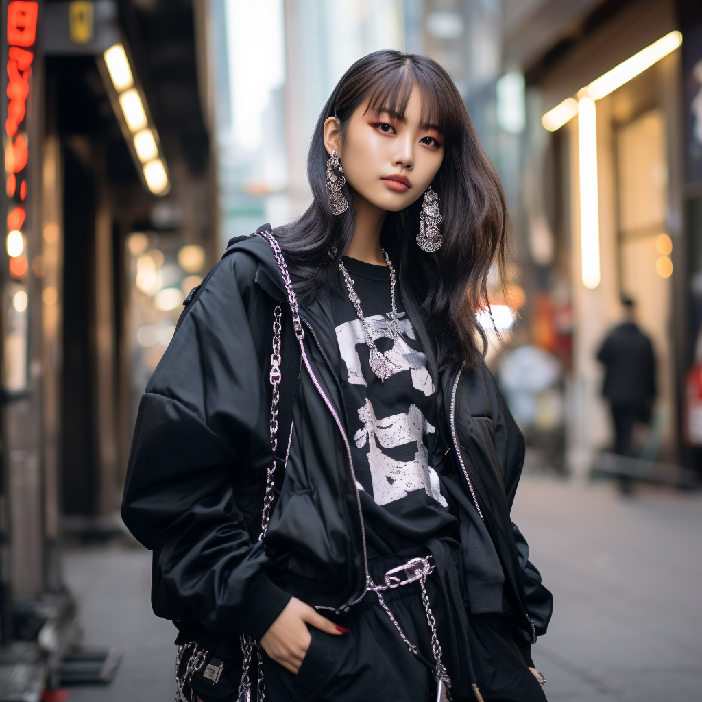 Stylish Asian women in Japanese street wear