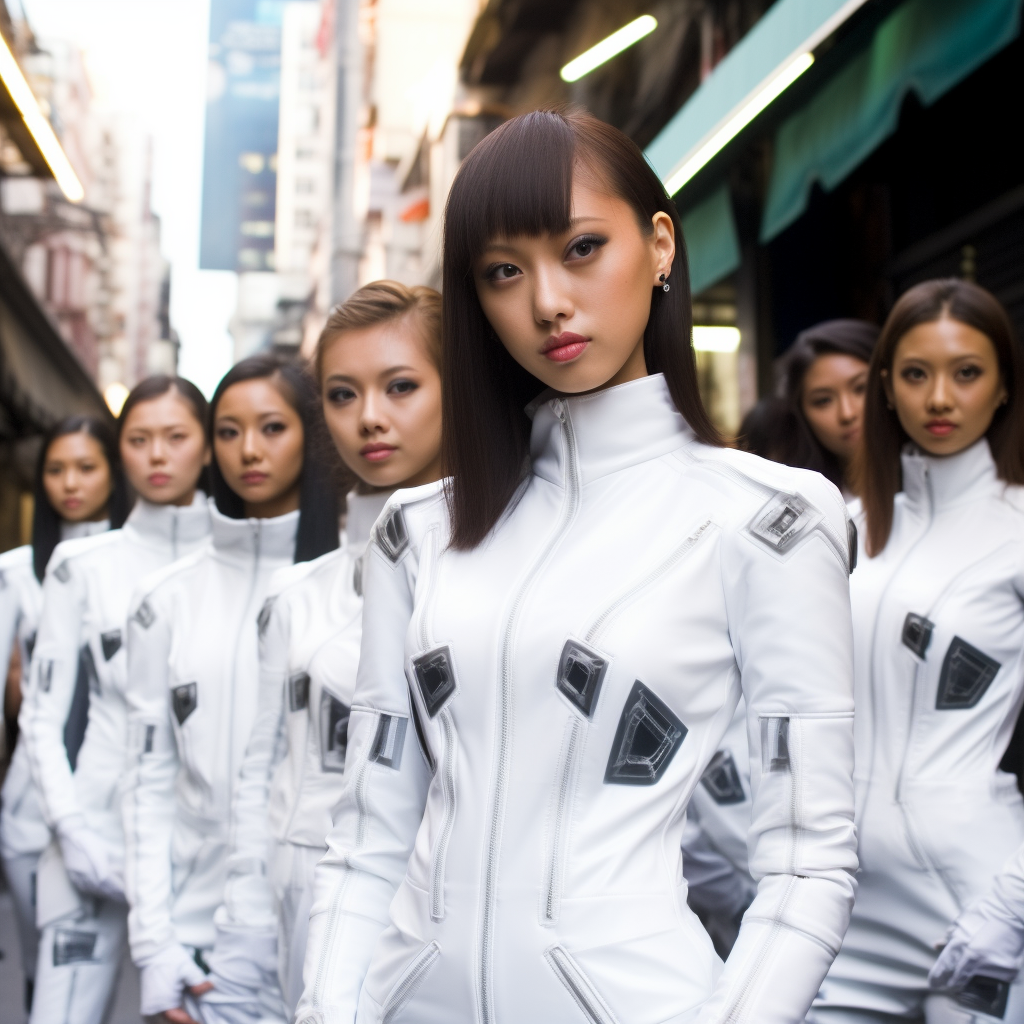 Group of Asian Beauty Girls in White Latex Outfits