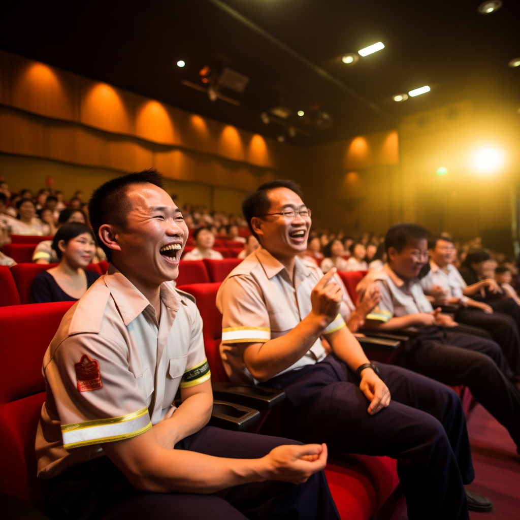 Two Asian fire officers giving fire prevention talk