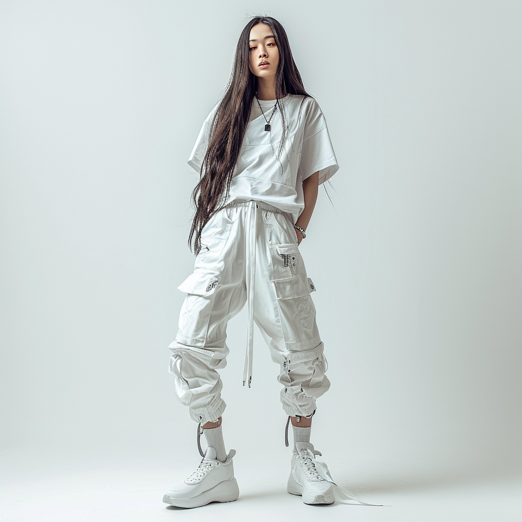 Asian girl in studio with streetwear attire