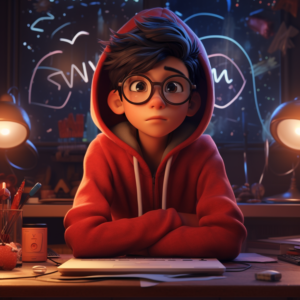 Asian Male Composer in Red Hoodie and Glasses