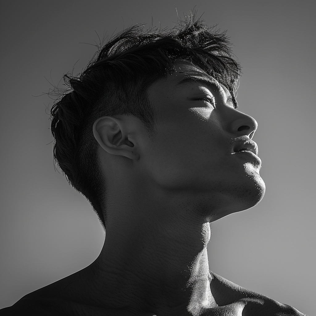 Asian male profile backlight low angle