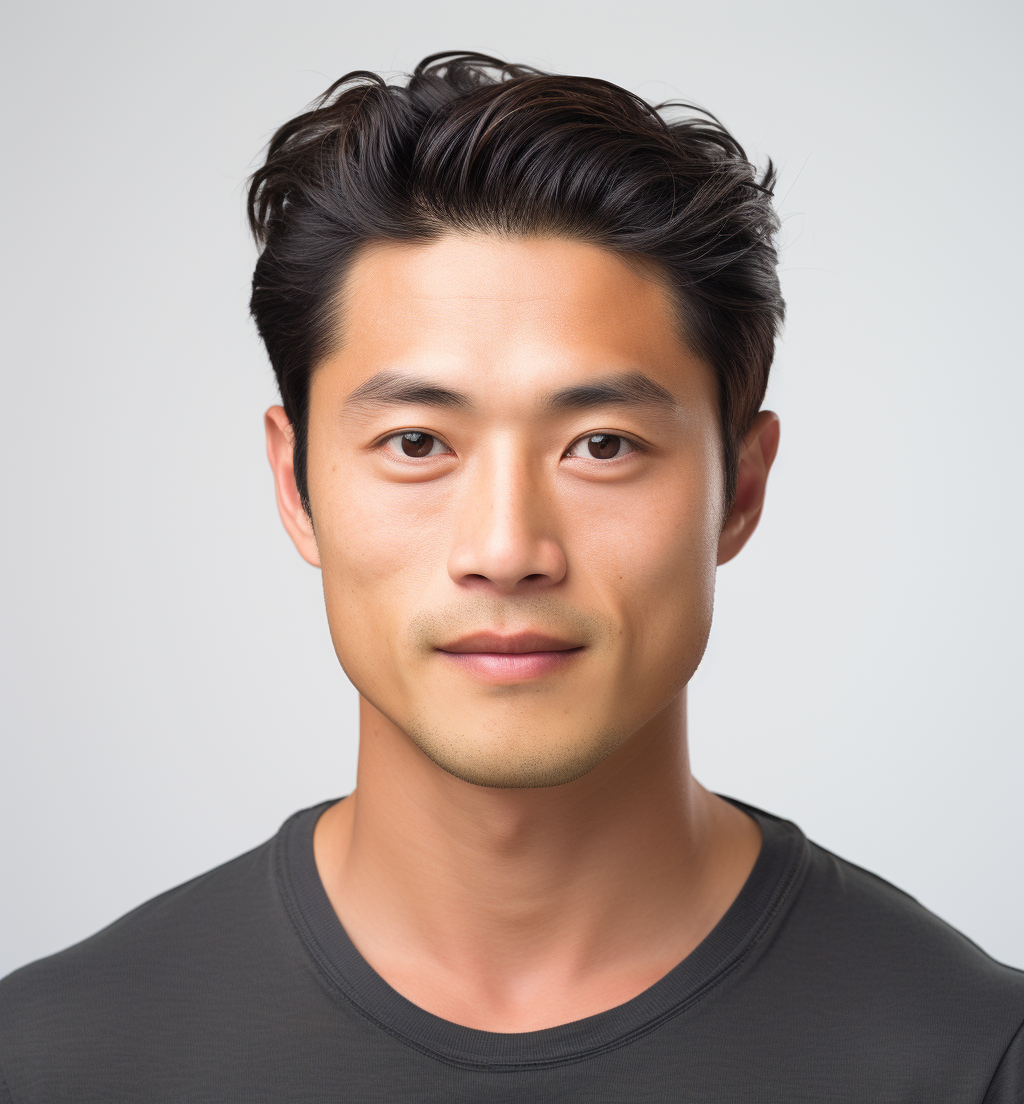 Portrait of Asian male on white background