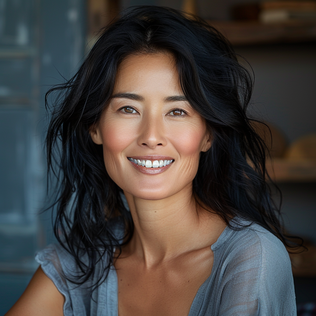 Asian woman smiling middle-aged