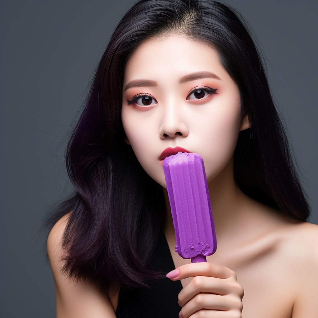 Asian woman enjoying purple popsicle