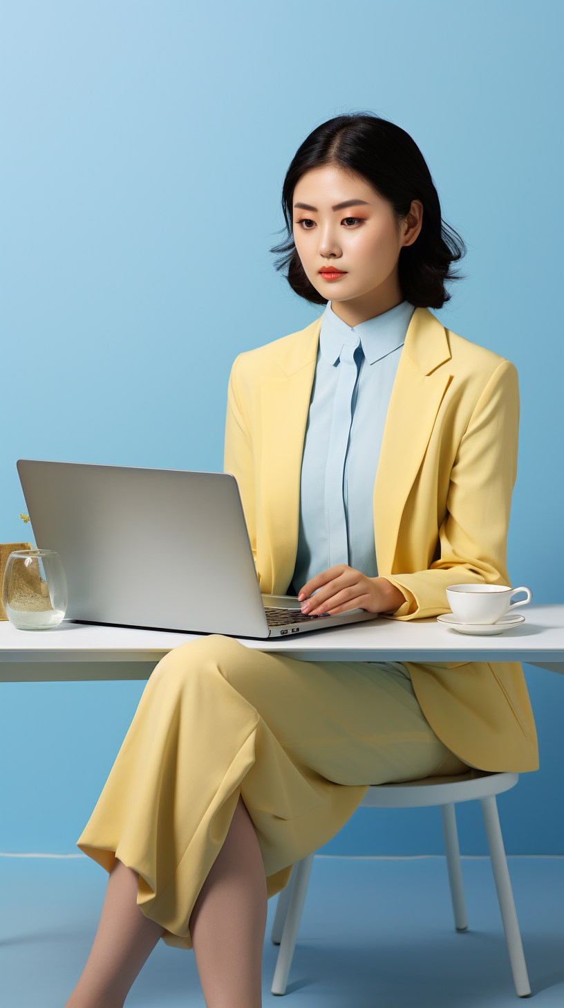 Asian woman working on the table with laptop and coffee