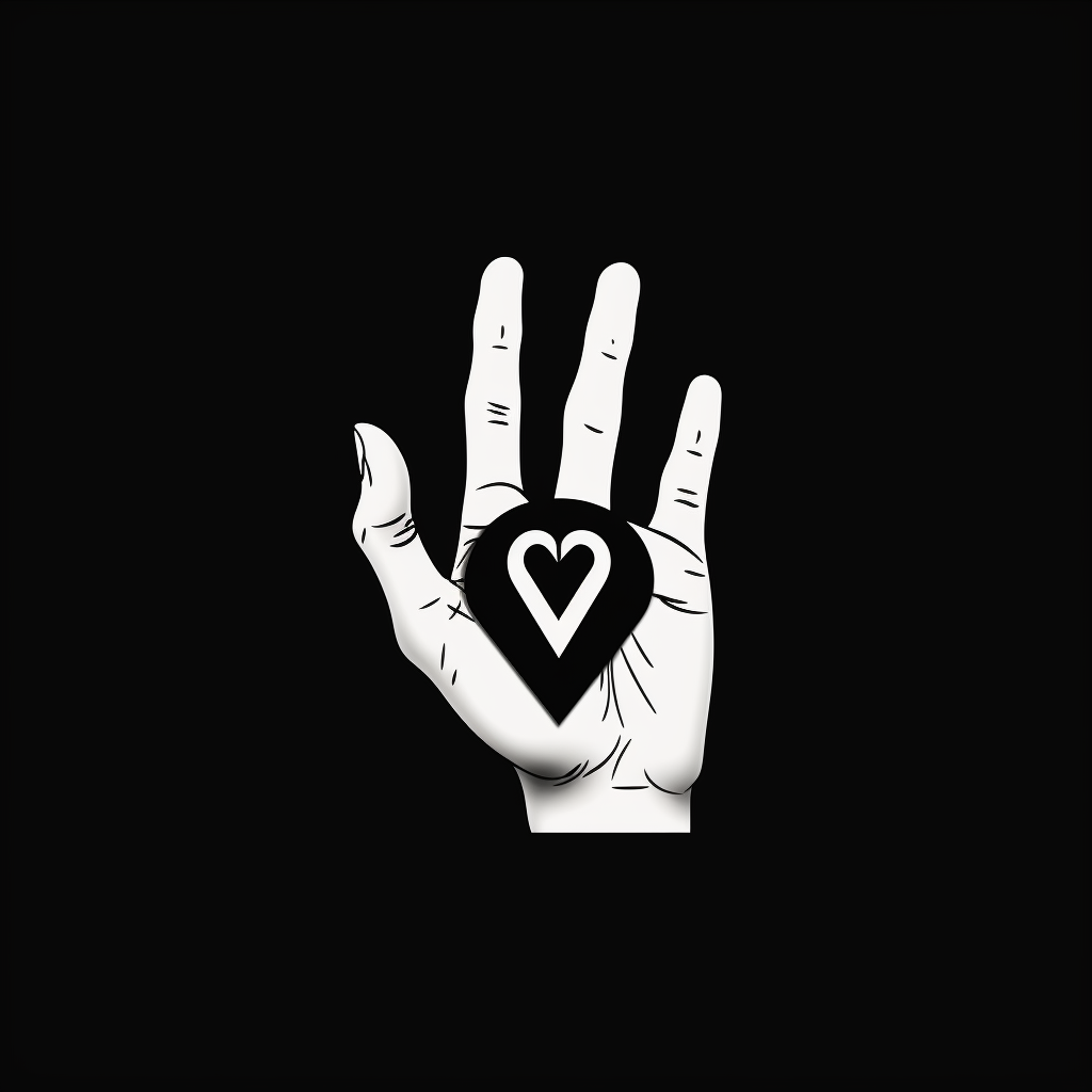 Minimal black on white ASL love hand symbol