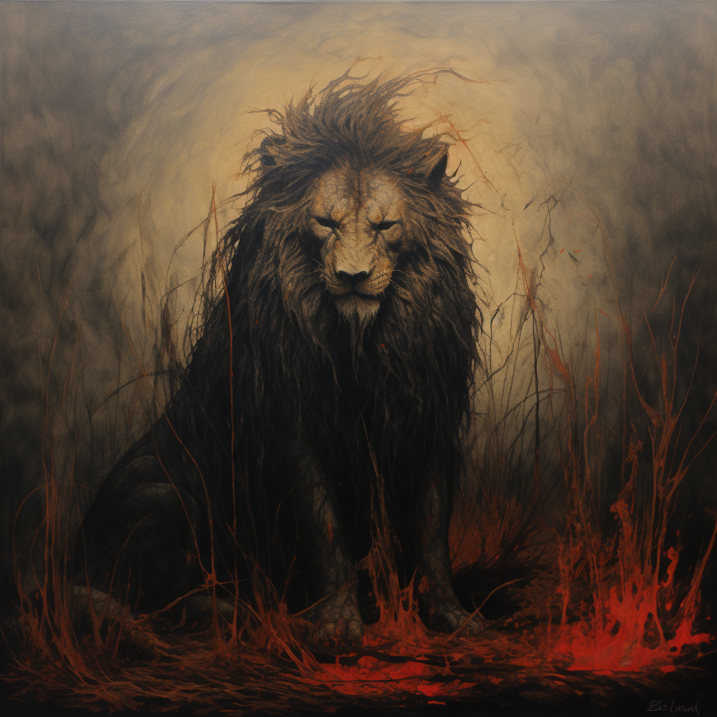 Mystical Aslan in Beksinski art