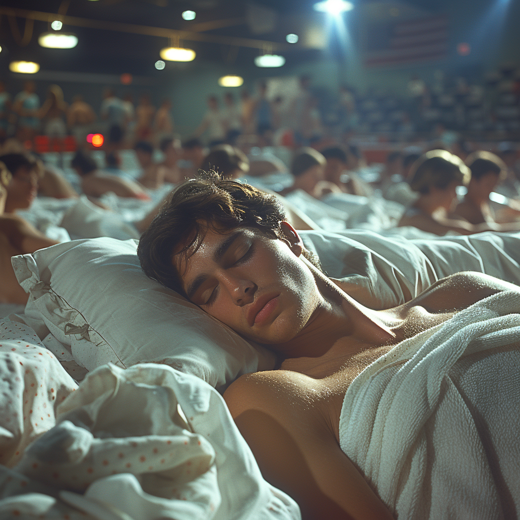 Man sleeping in gym bed