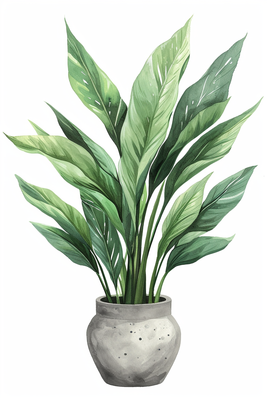 Aspidistra Illustration Acrylic Drawing Muted Pastel Colors