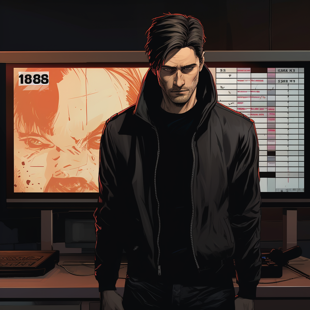 Assassin with Mugshot in Graphic Novel Style