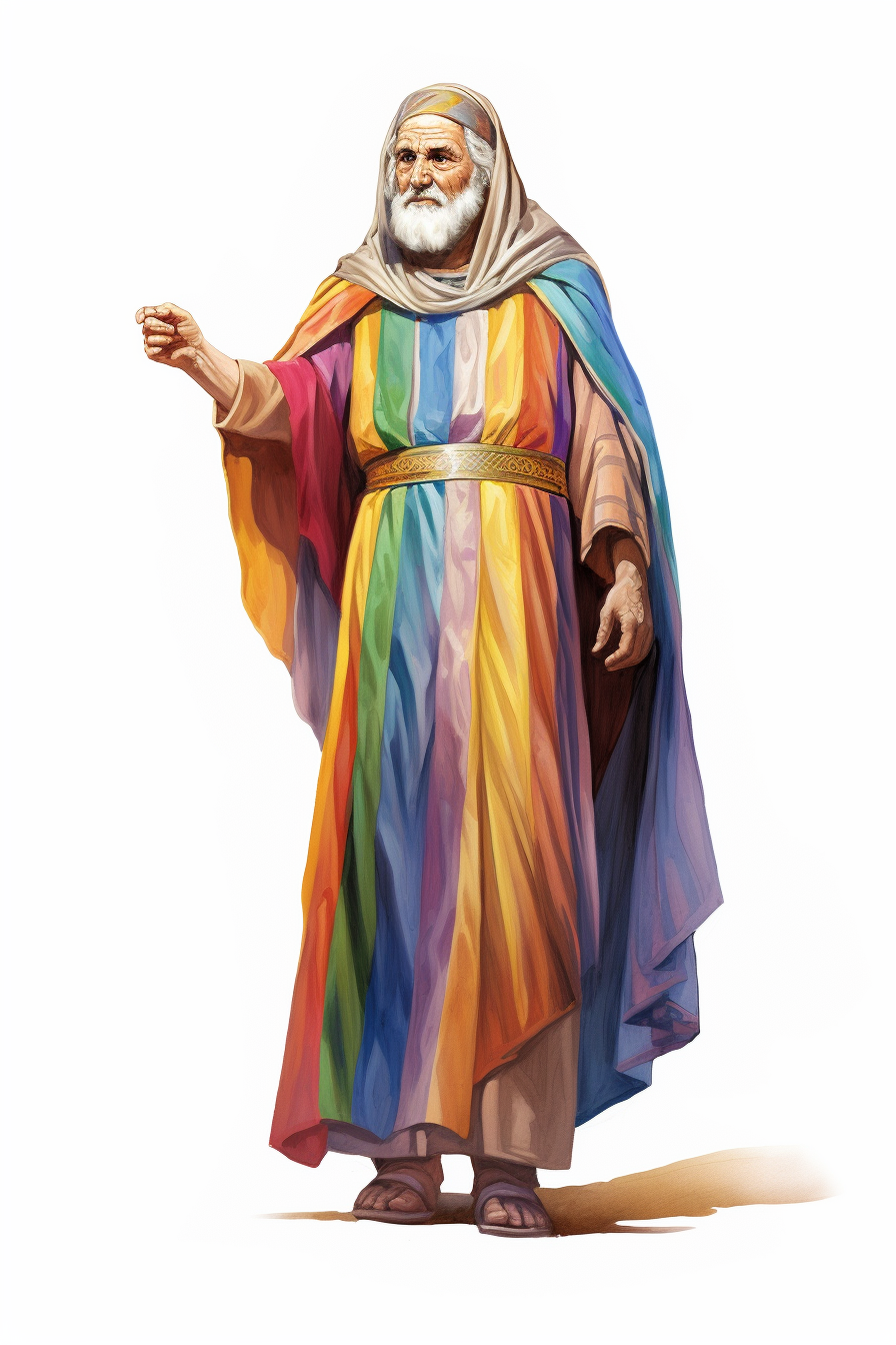 Ancient Assyrian senior woman with rainbow-colored clothes