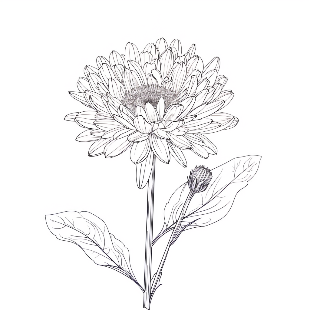 White background aster flower outline