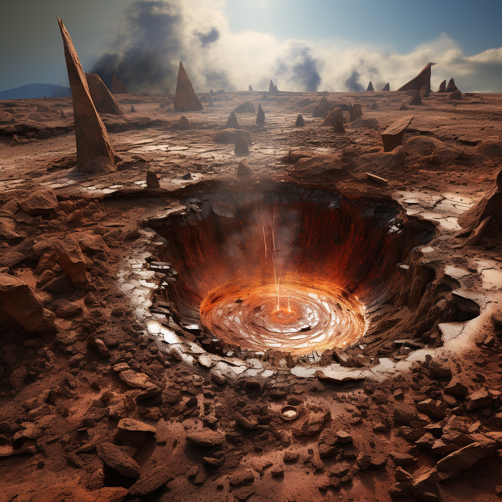 Asteroid crashing into Utopia Basin on Mars