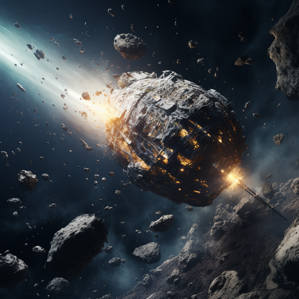 Asteroid being harvested for resources