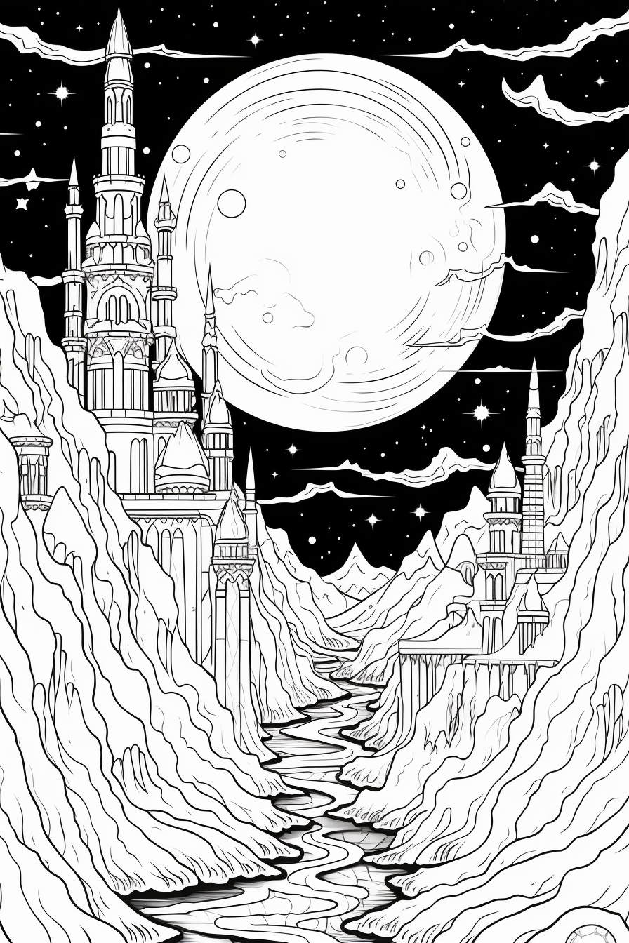 Asteroid black and white colouring book page