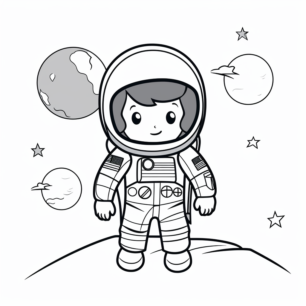 Coloring sheet of astronaut with blank flag