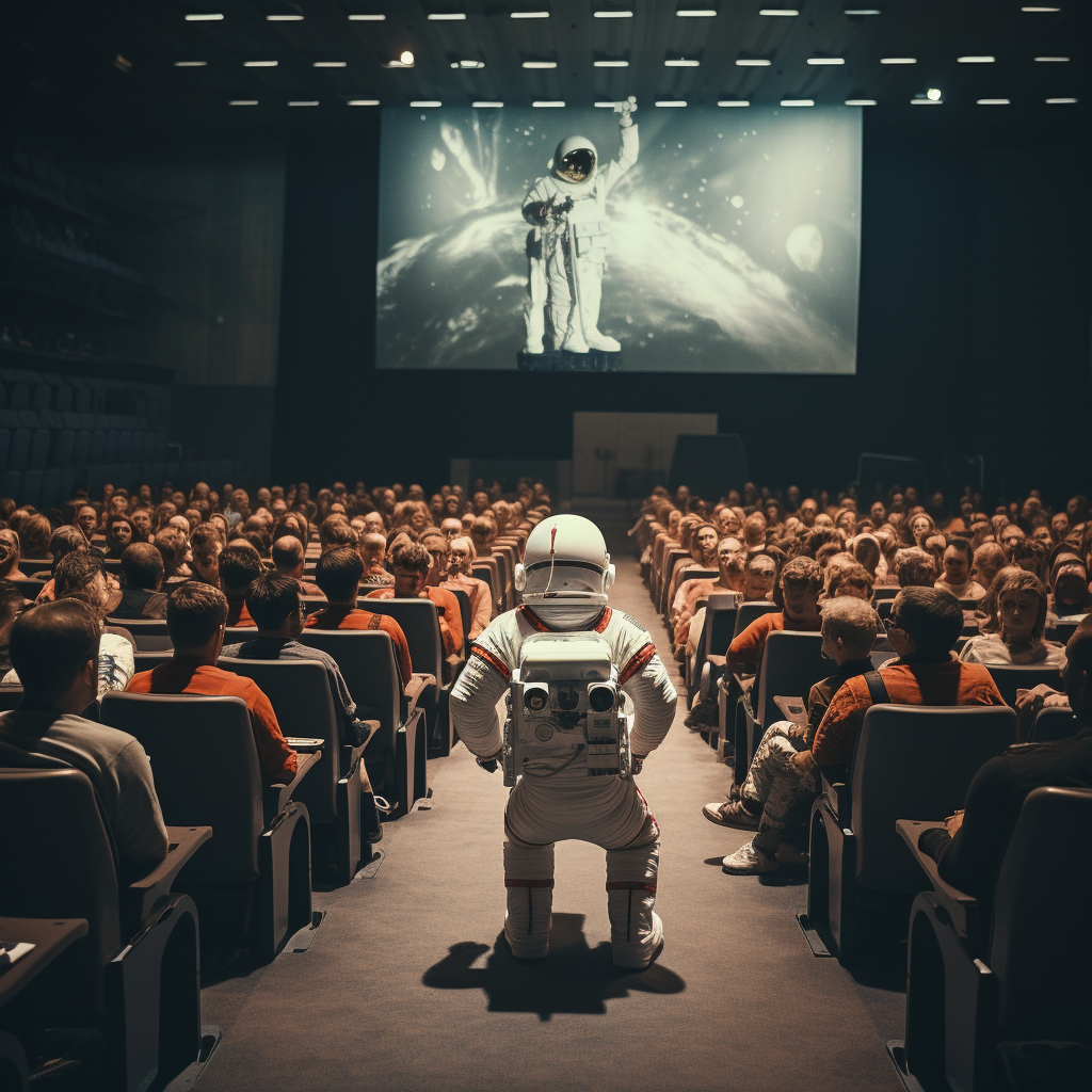 Astronaut giving inspiring college lecture