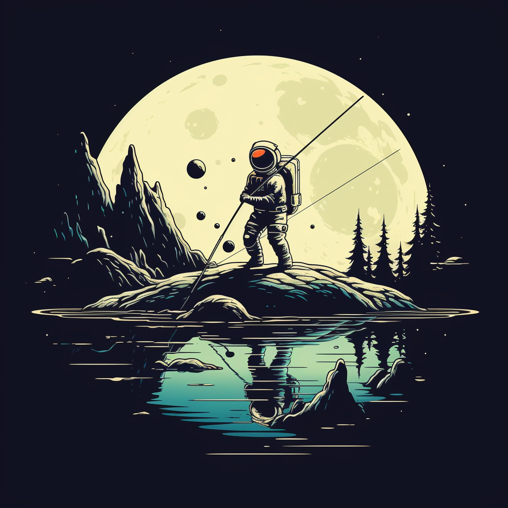 Astronaut fishing in moon crater