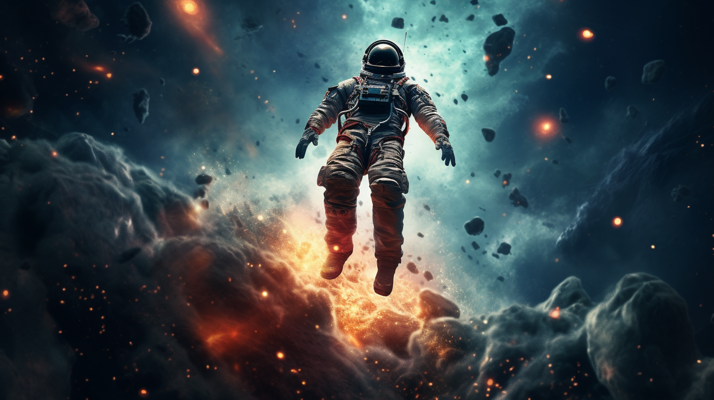 Astronaut floating in a strange nebula