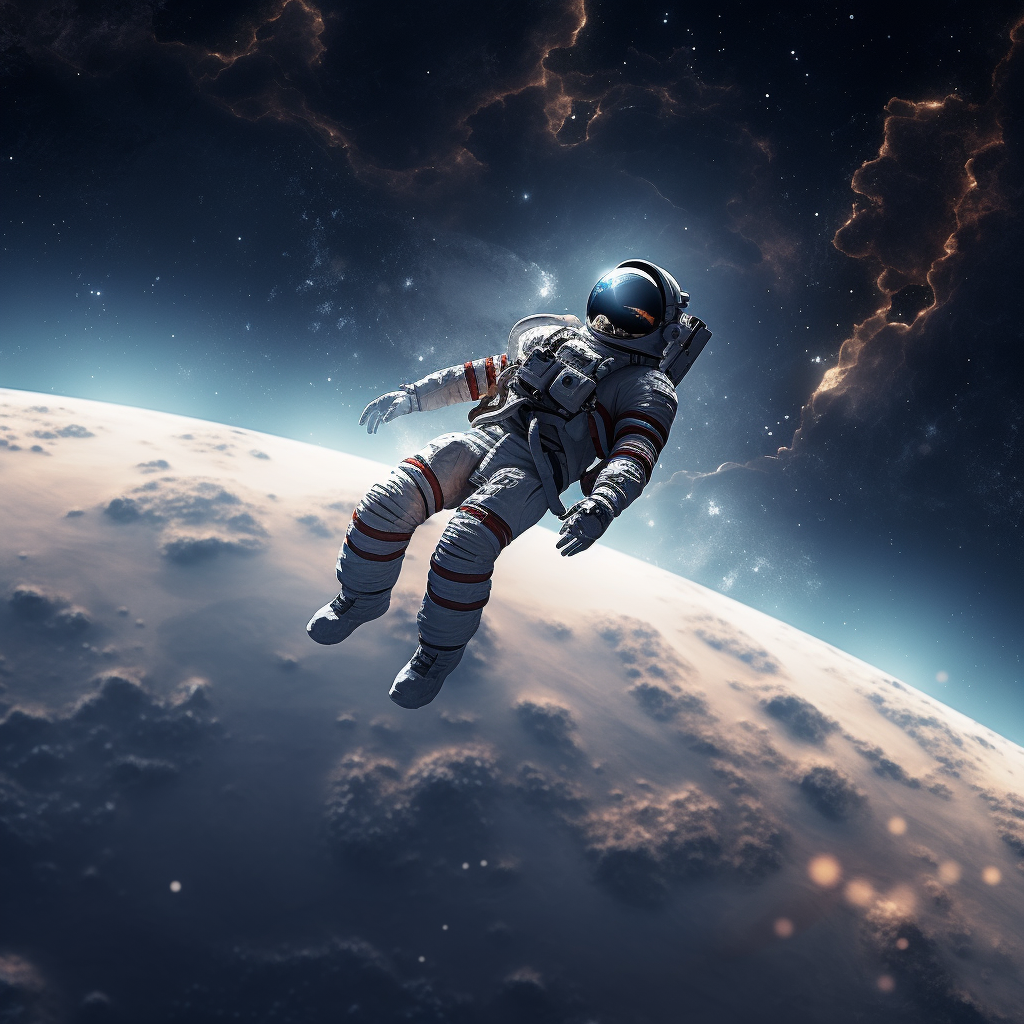 Astronaut floating towards moon